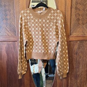 Buckle Willow Root Brown Open Back Tie Sweater Medium Cropped NWT Geometric